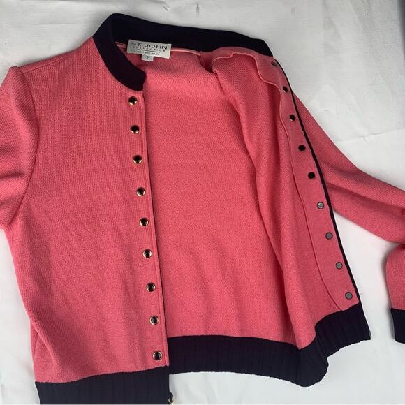 St. John size 2 xs Pink knit blazer Jacket with Black Trim buttons dog show - Picture 8 of 10